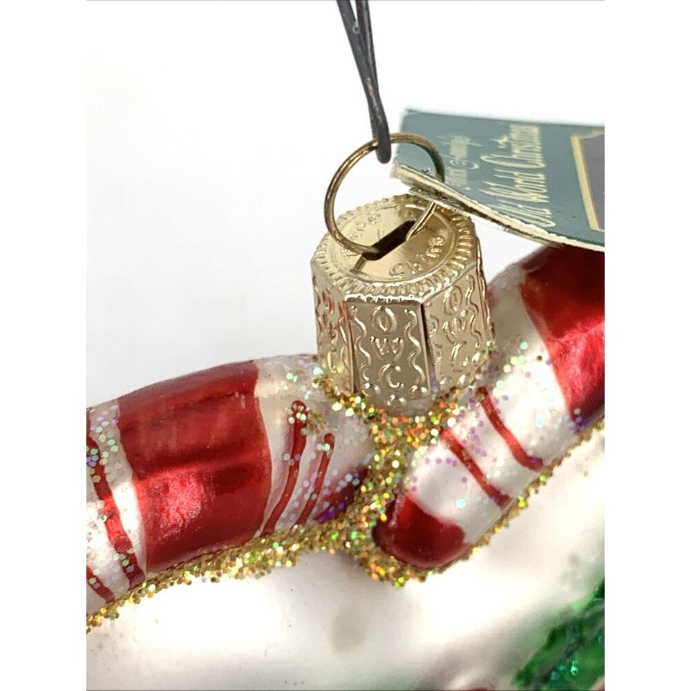 Old World Christmas Our First Christmas Peppermint Heart Blown Glass Ornament 3" - Picture 5 of 7